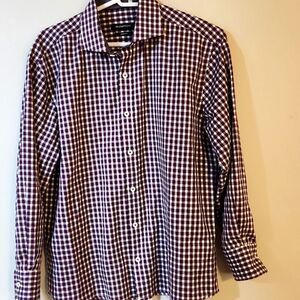 Bugatchi shaped fit shirt top button down plaid gingham work shirt small medium